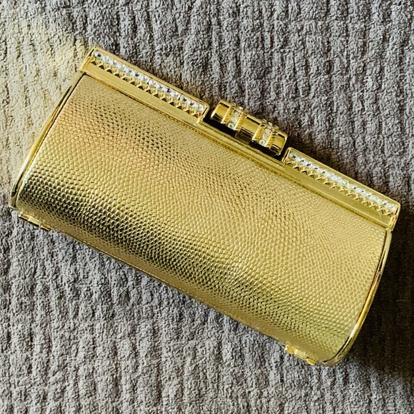 Gold evening clutch w/diamond studs - Picture 2 of 7